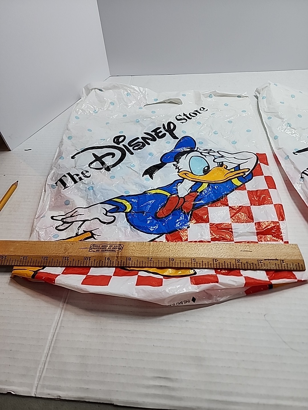 Vintage Plastic Carrier Bag Disney Store Donald Duck Cartoon 90s Collectible
