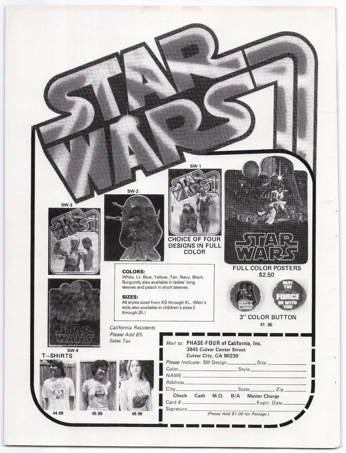 Star Wars Magazine Ad 1977 Phase-Four T-Shirts Posters Buttons Sci-Fi
