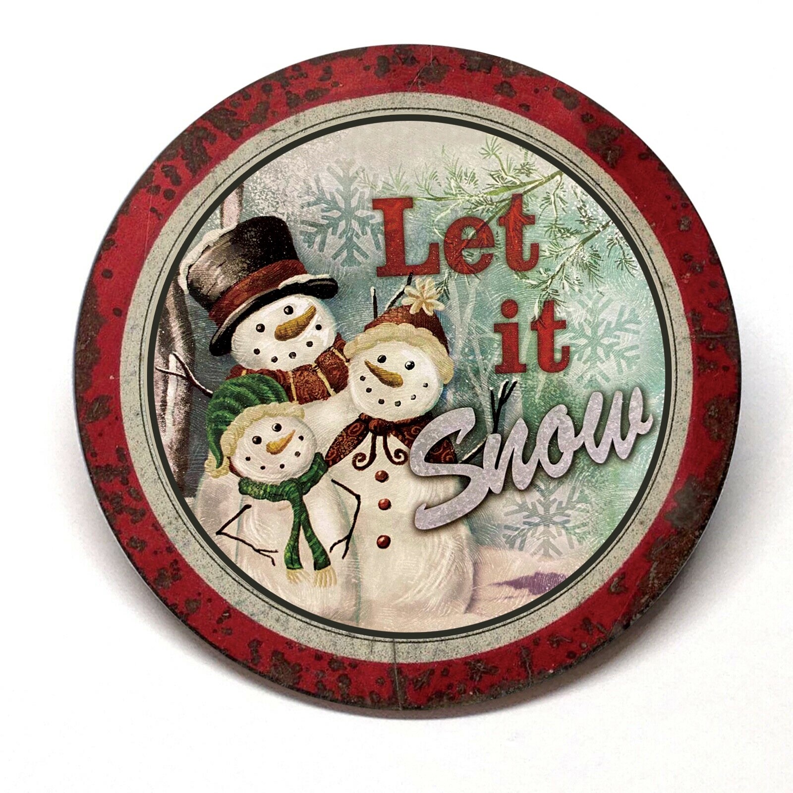 Snowman Family Let It Snow Advertising Pocket Mirror