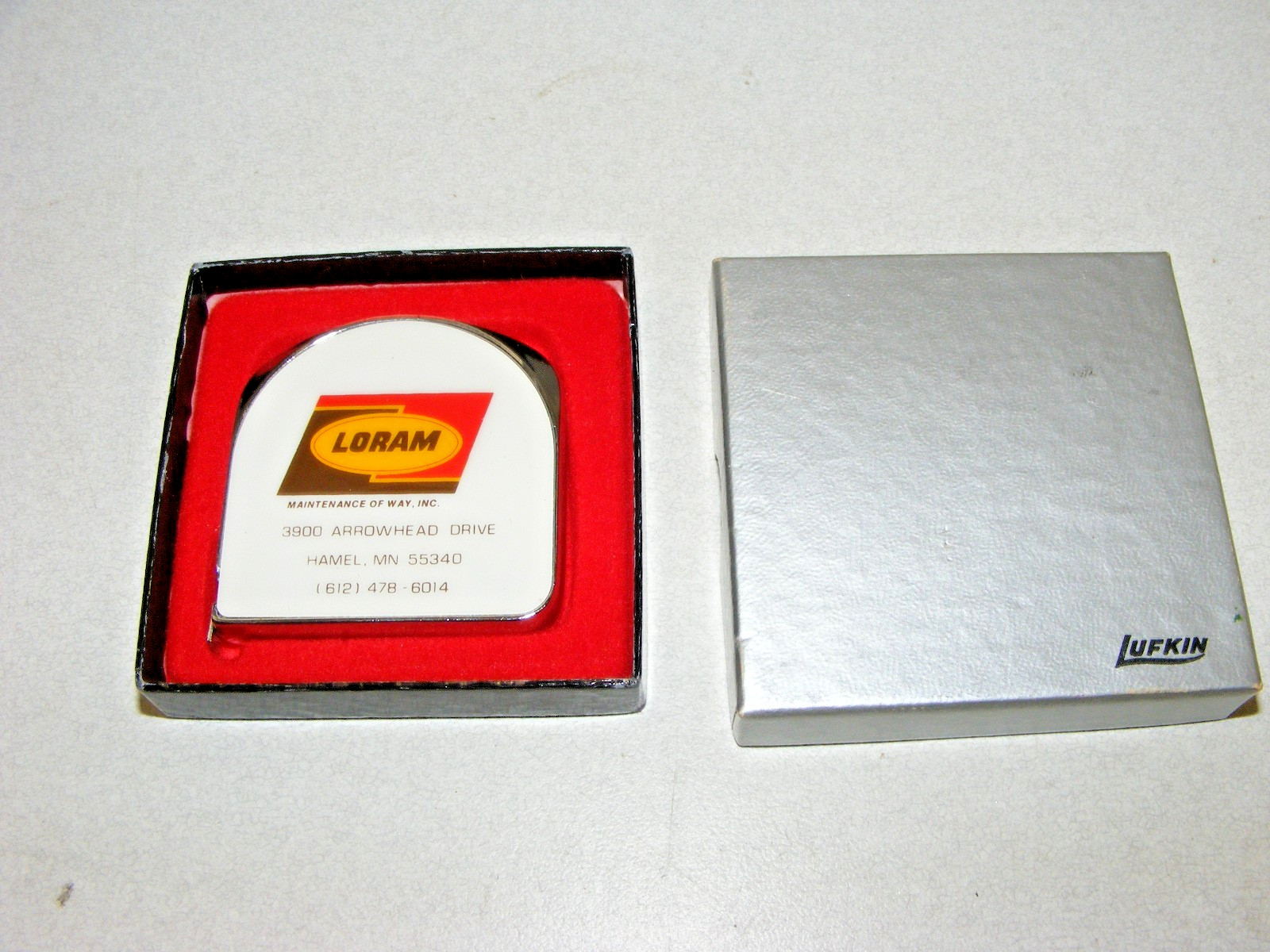Vtg Lufkin Advertising Tape Measure LORAM RAILROAD Maintenance w/ Box NICE COND