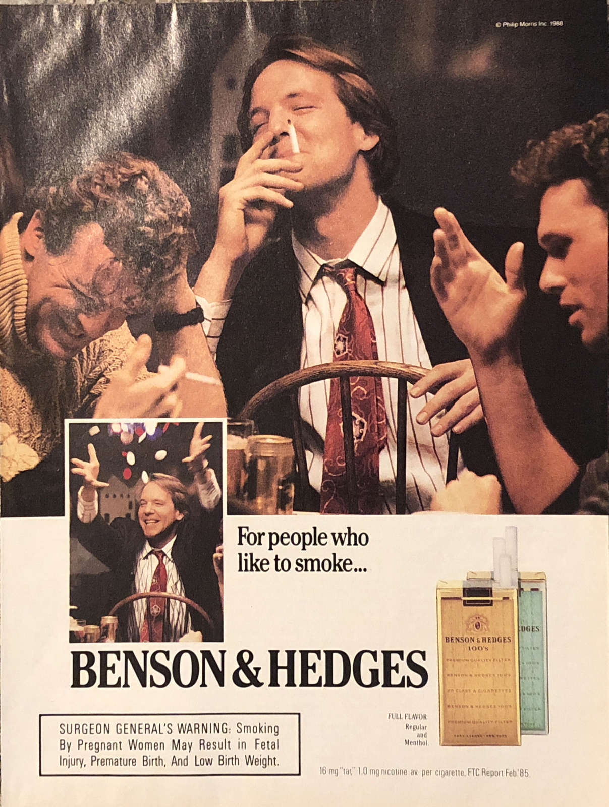 1988 Benson Hedges Cigarettes PRINT AD Poker Night VTG 80s People Like To Smoke