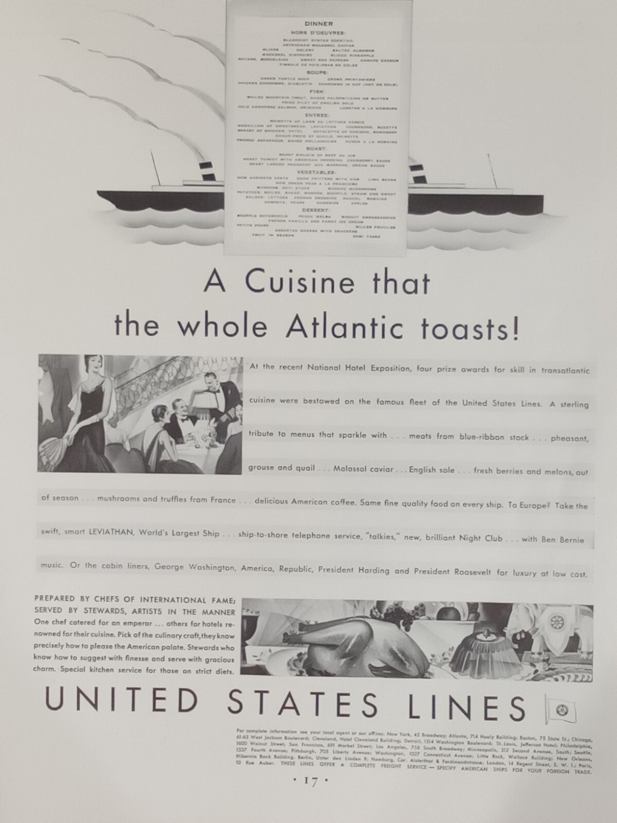 1930 United States Lines Cruise Ship Fortune Magazine Print Advertising Boat