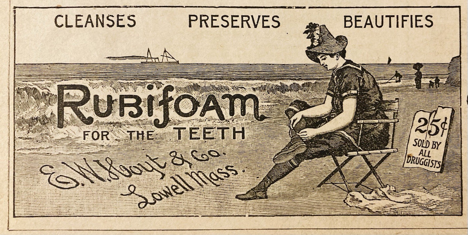 1896 AD.(PC7)~E.W. HOYT CO. LOWELL, MASS. RUBIFOAM TEETH CLEANER