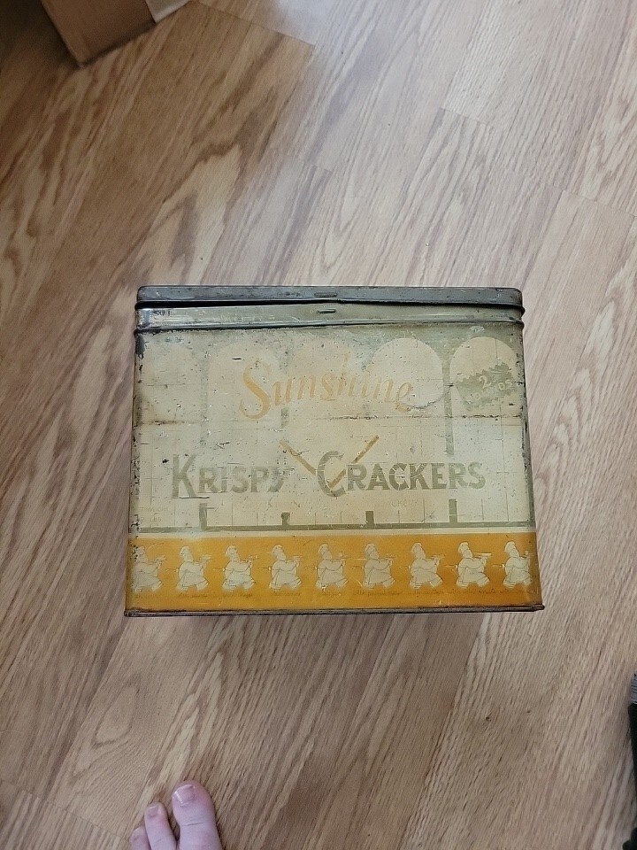 Antique Vintage Sunshine Krispy Crackers Co Tin Box 2lb Pounds 1930s? W/ INSERT