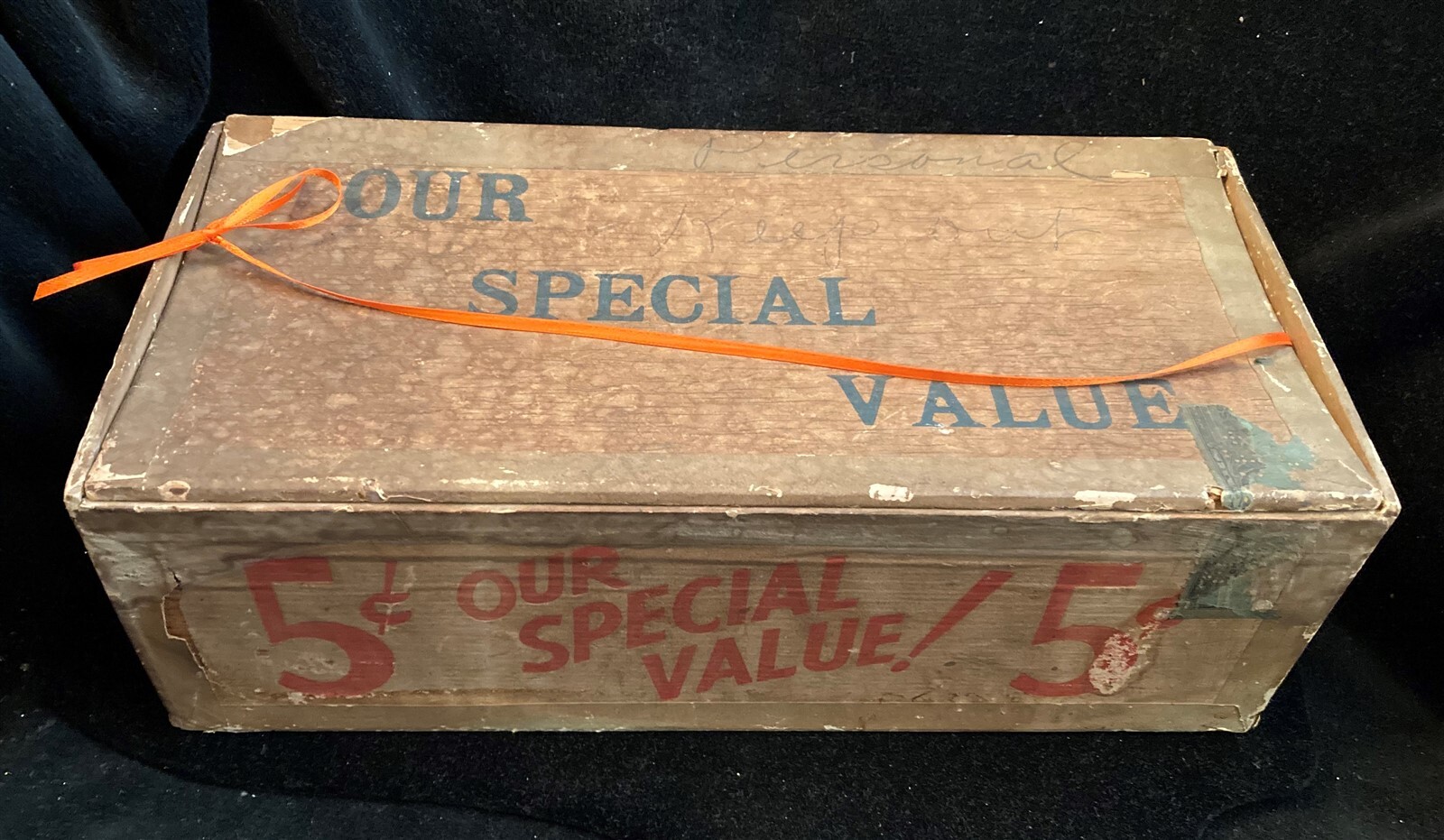 Vintage Wood And Cardboard Cigar Display Box With Lid 11.5 x 5.5 x 4 Inches