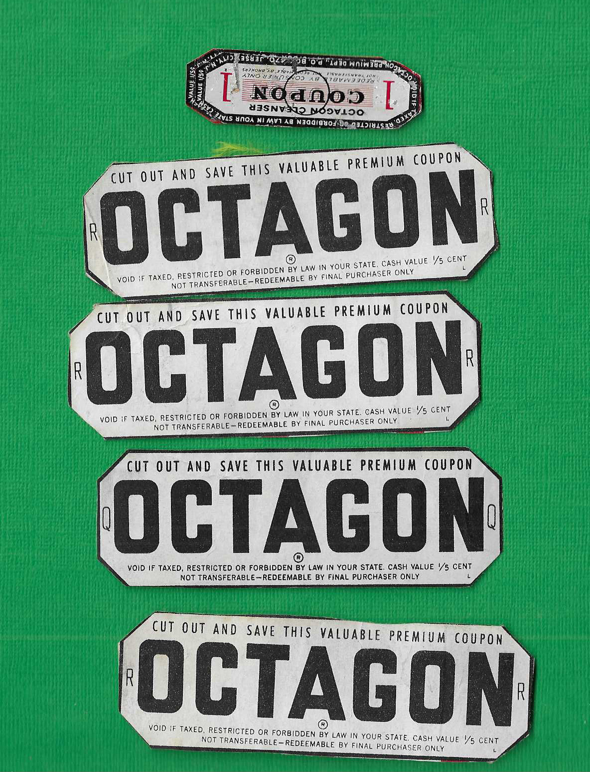 Vintage lot of 5 pcs paper Labels & Grocery Store Coupons OCTAGON Soap A1