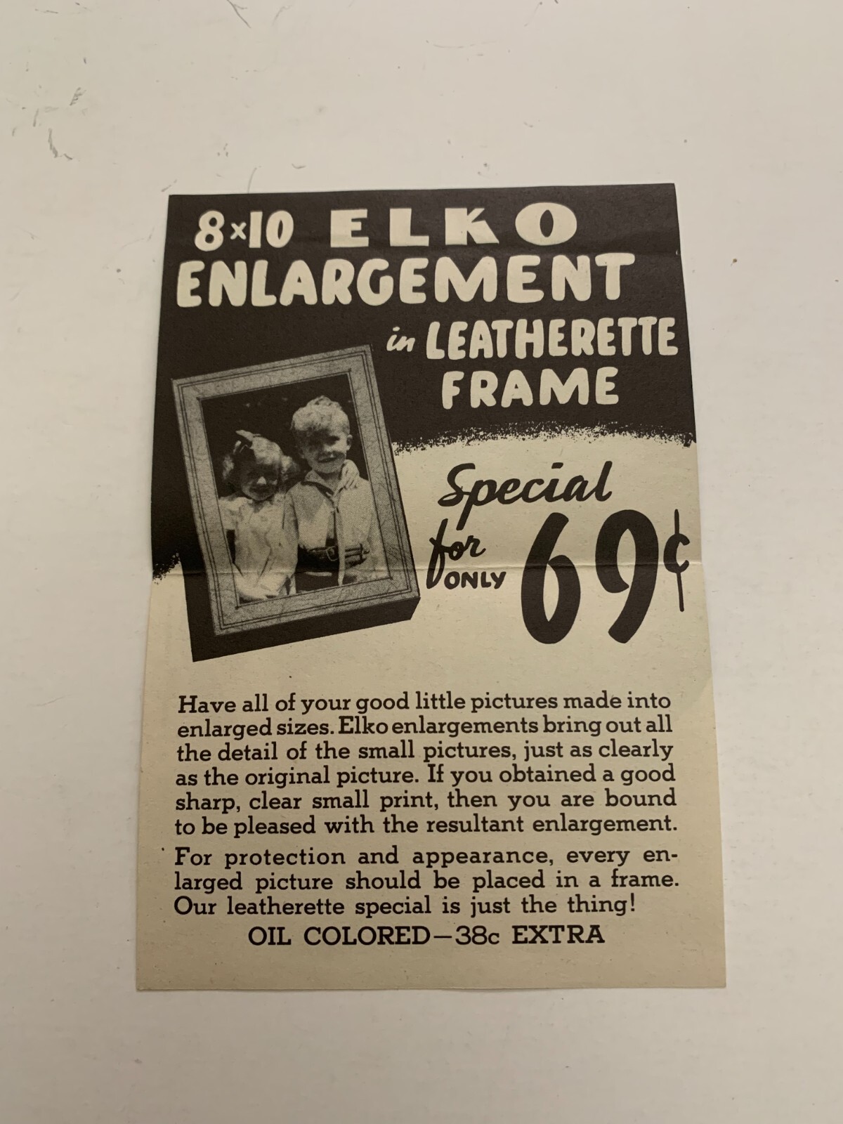 c.1940’s Elko Photo Framed Enlargement Advertising Brochure