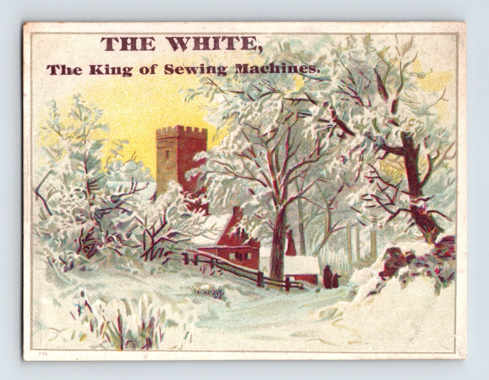 Victorian Trade Card White Sewing Machine Winter Scene Cleveland OH 3″ x 4″