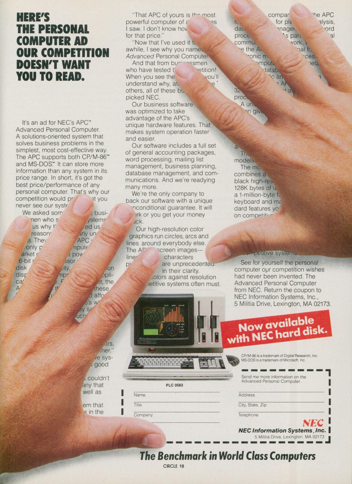 1983 NEC Benchmark Computers Competition Doesn’t Want You To Read Ad PEC1