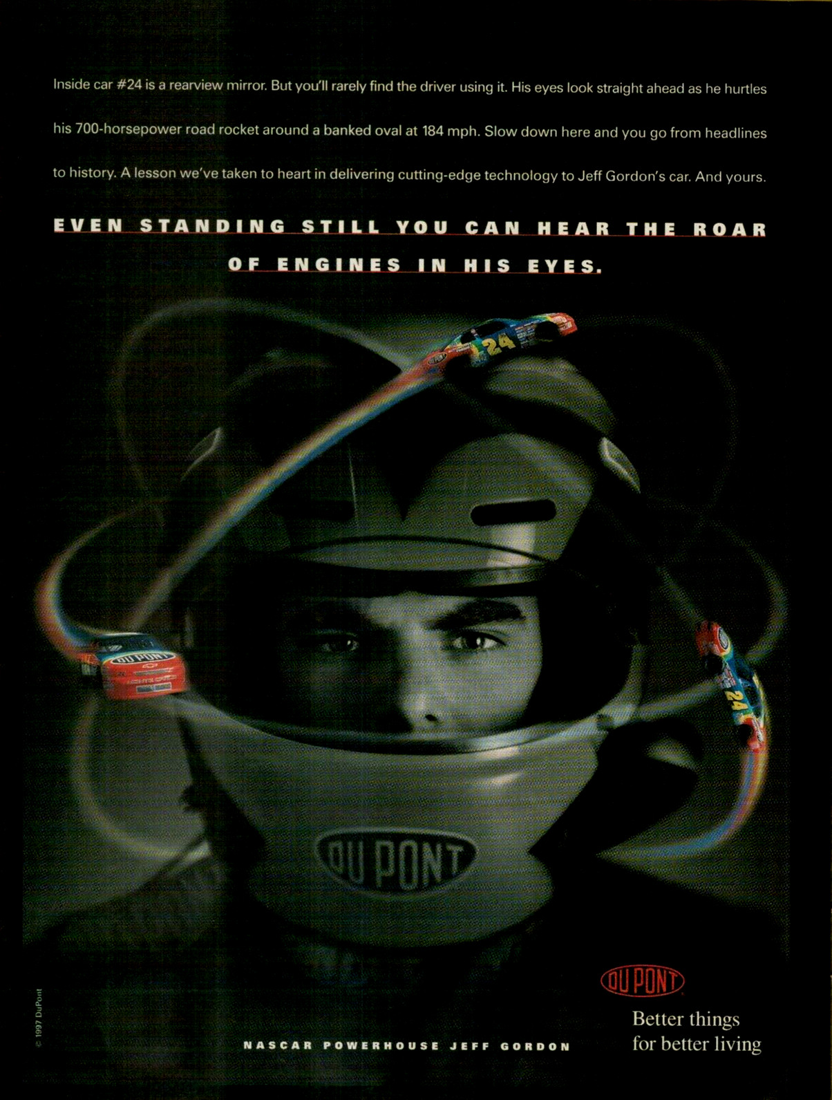 1997 Dupont Jeff Gordon NASCAR Inside Car #24 700 hp 184 mph VINTAGE PRINT AD