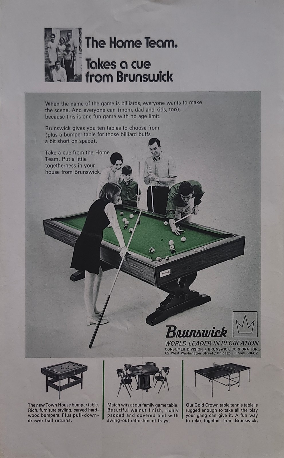 1969 Brunswick Billiards Magazine Ad Timex Watch On Back 1960s Mid-Century