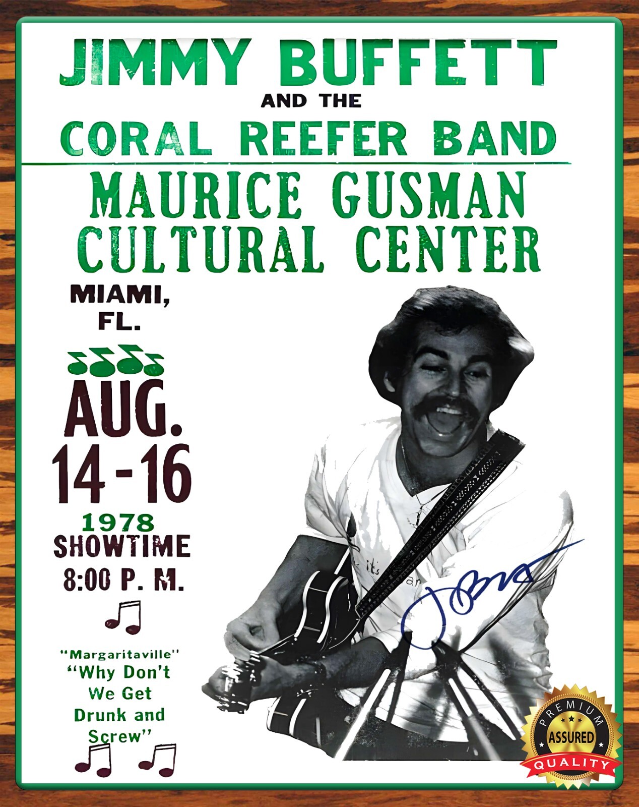 Jimmy Buffett – Live 1978 – Autographed Reprint – Rare – Metal Sign 11 x 14