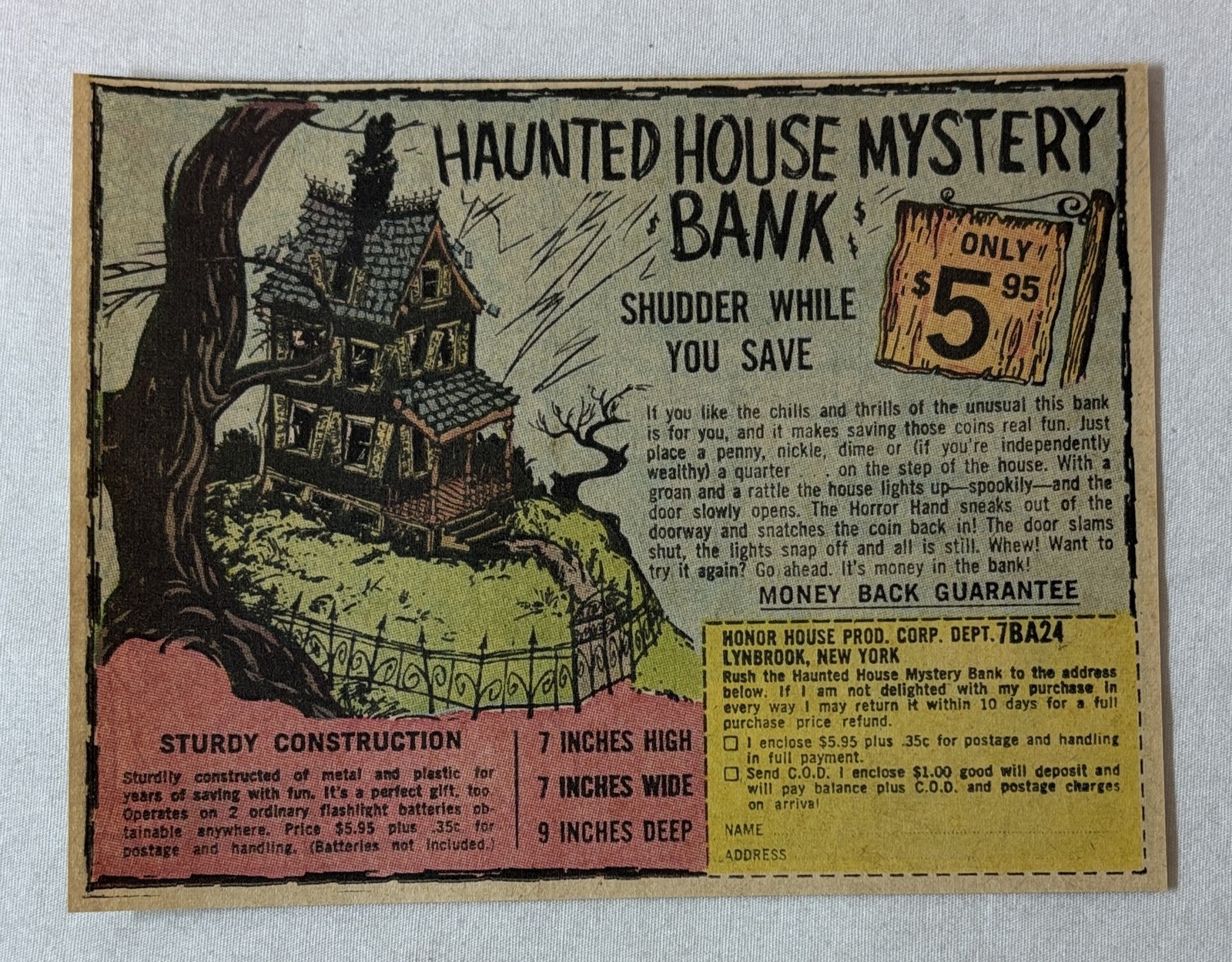 1967 toy ad ~ HAUNTED HOUSE MYSTERY BANK
