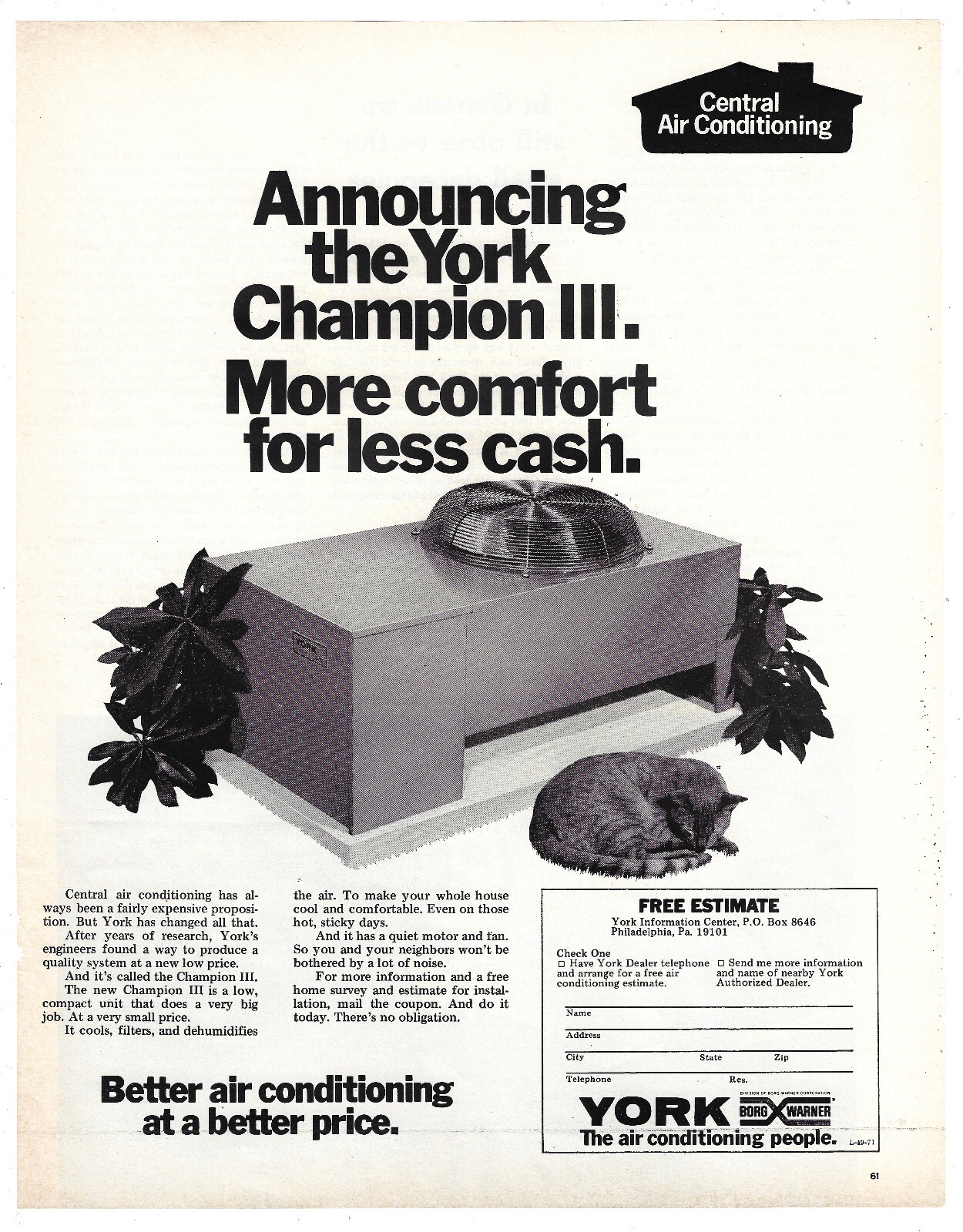 York Air Conditioning Print Ad Vintage Advertisement Appliance Borg Warner 1971