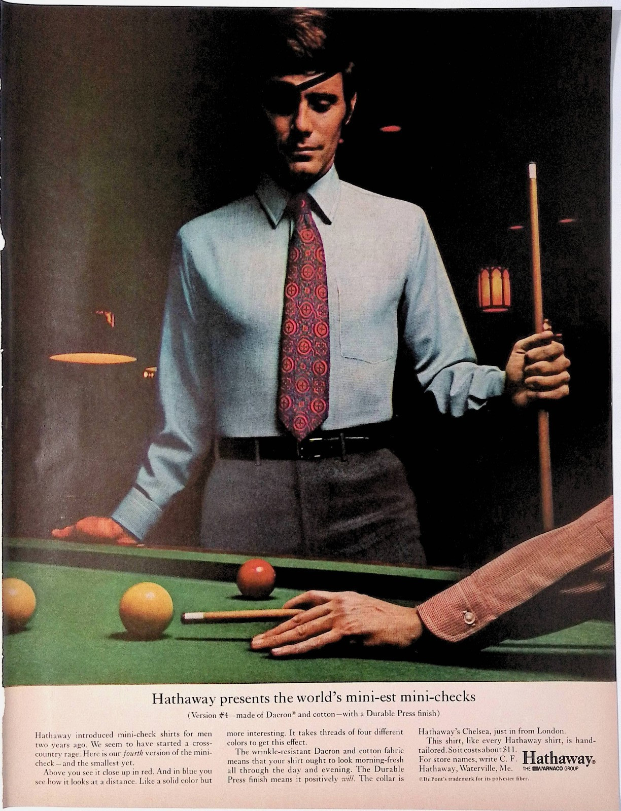 1968 Hathaway Shirts Mini-checks Men playing Pool Vintage Print Ad LIFE Oct 25