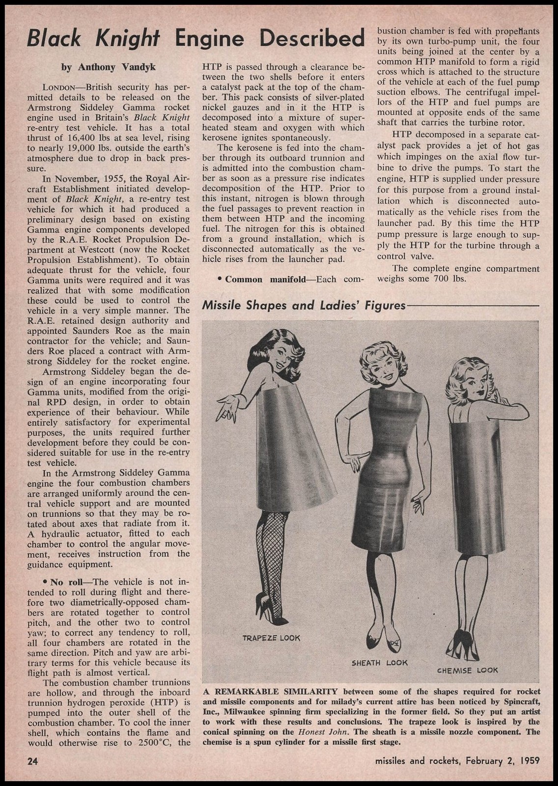 1959 Missile Shapes Ladies Figures Trapeze Sheath Chemise Look Art Print Ad