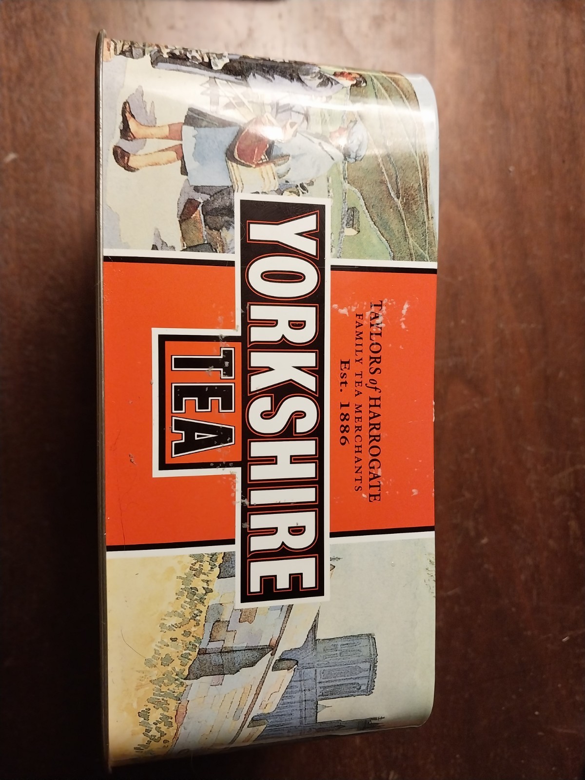 Vintage rare Taylors of Harrogate Yorkshire Tea Tin Caddy large colorful bright