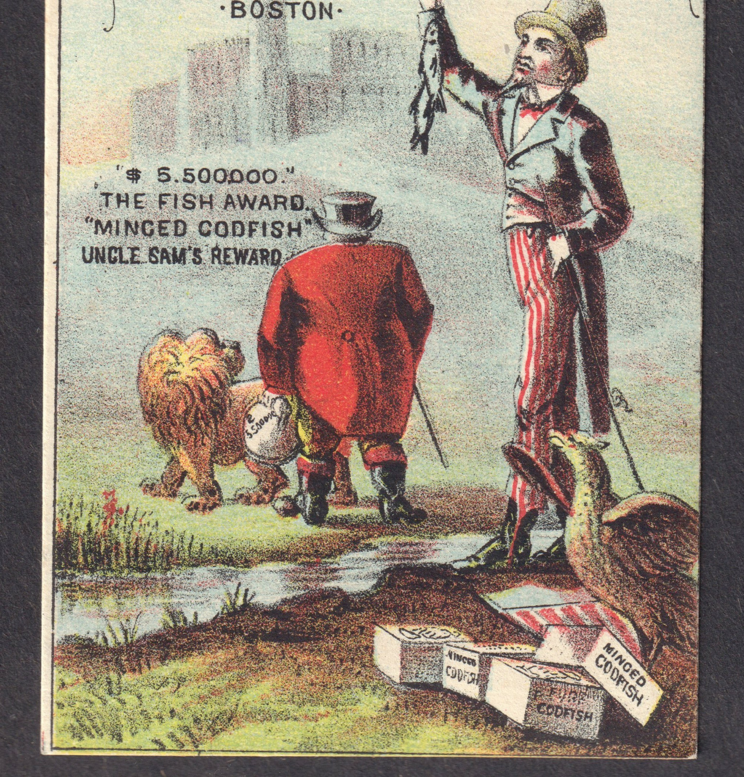 Uncle Sam British John Bull American Eagle Mayo Boston Codfish Advertising Card