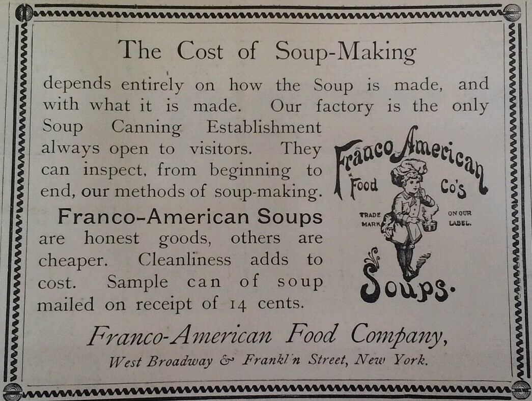 Franco American Soups Original 1891 Print Ad Puck Magazine Broadway NYC