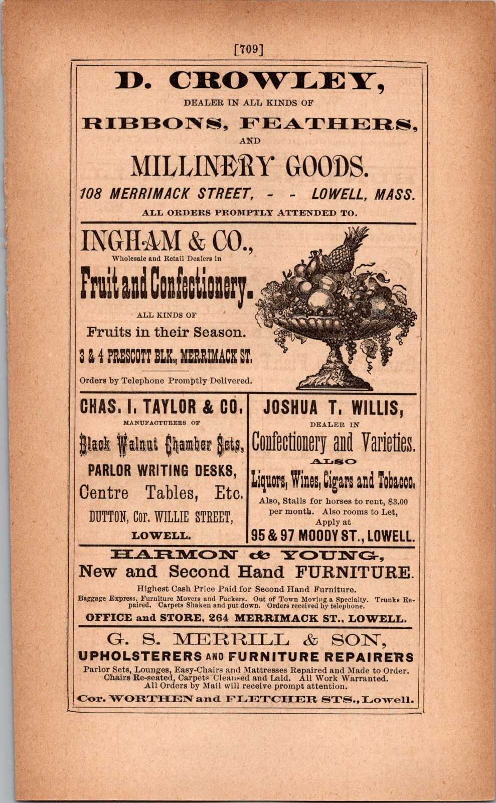 1885 Ingham & Co Fruit & Confectionery Wholesale Retail Print Ad LOWELL MA
