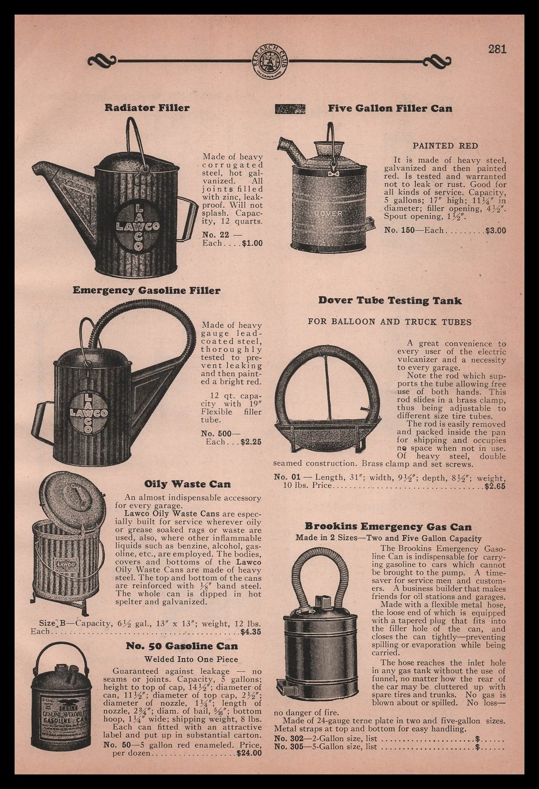 1931 Lawco Radiator Filler Brookins Emergency Gas Can Dover Tube Tester Print Ad