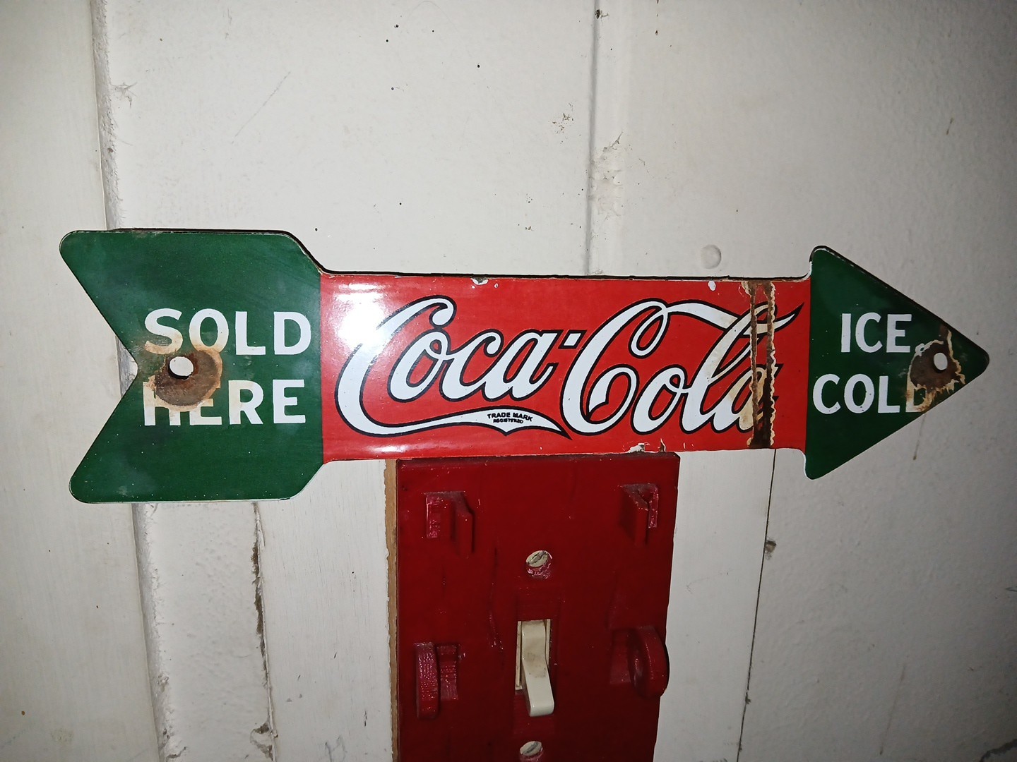 VINTAGE COCA COLA PORCELAIN SIGN OLD COKE BEVERAGE DISPLAY SODA DRINK SOLD HERE