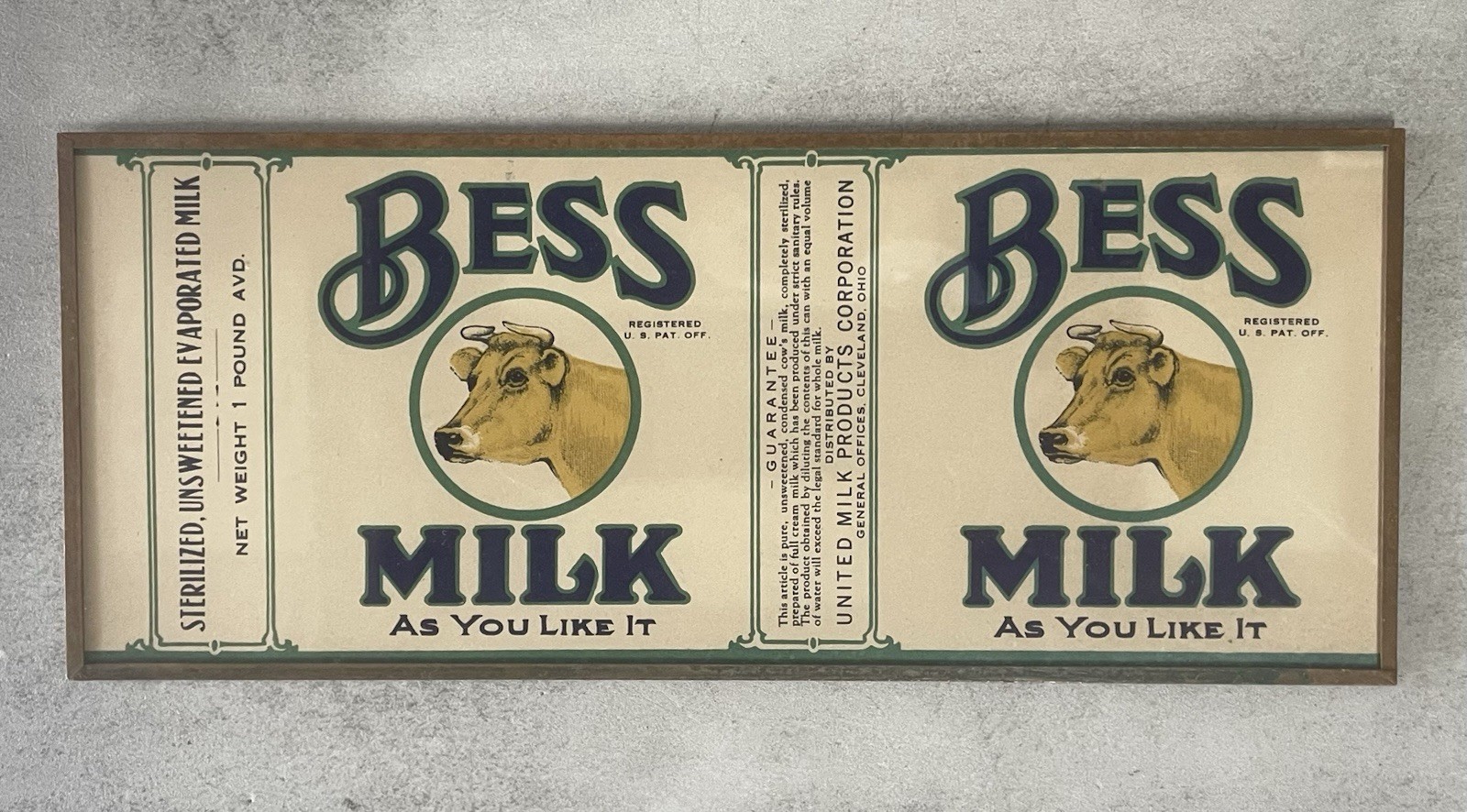 Antique Bess Milk Framed Lithograph Label Cleveland Ohio Cow Ad