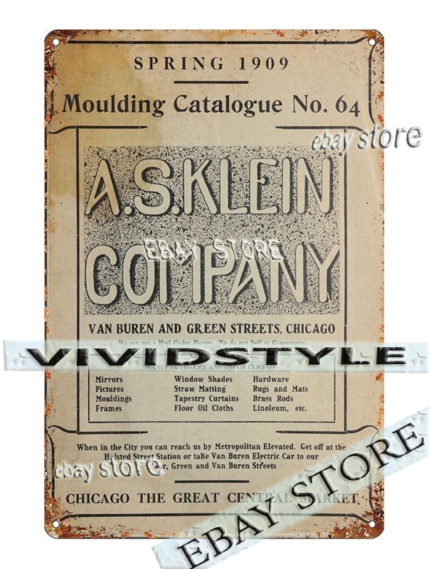 1909 A.S. Klein New York Mirrors Glass Builder Trade Tin Sign bedroom style