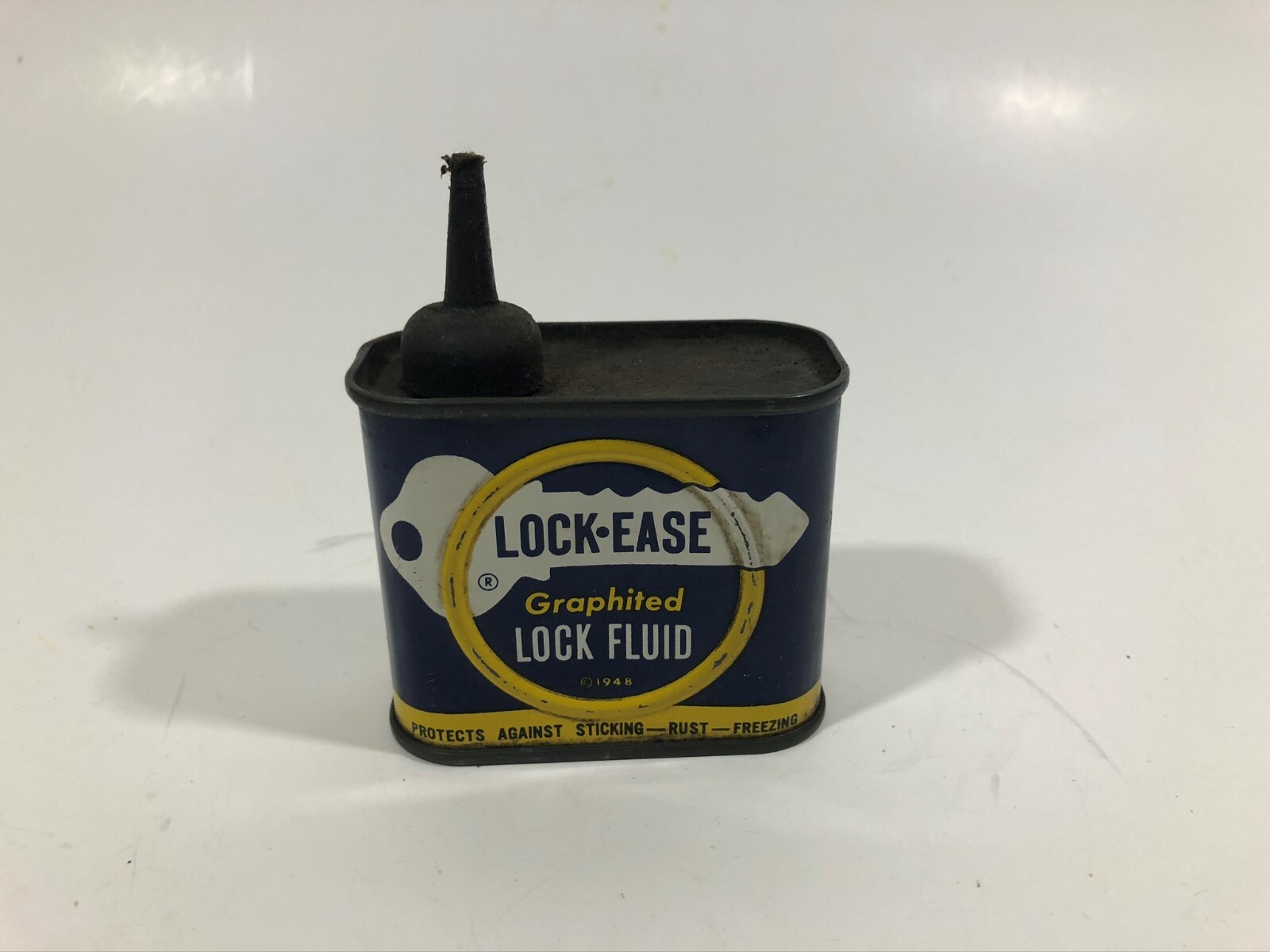 Lock-Ease Tin Empty Advertising Can American Grease Stick Co. 1948 Vintage 4 Oz.
