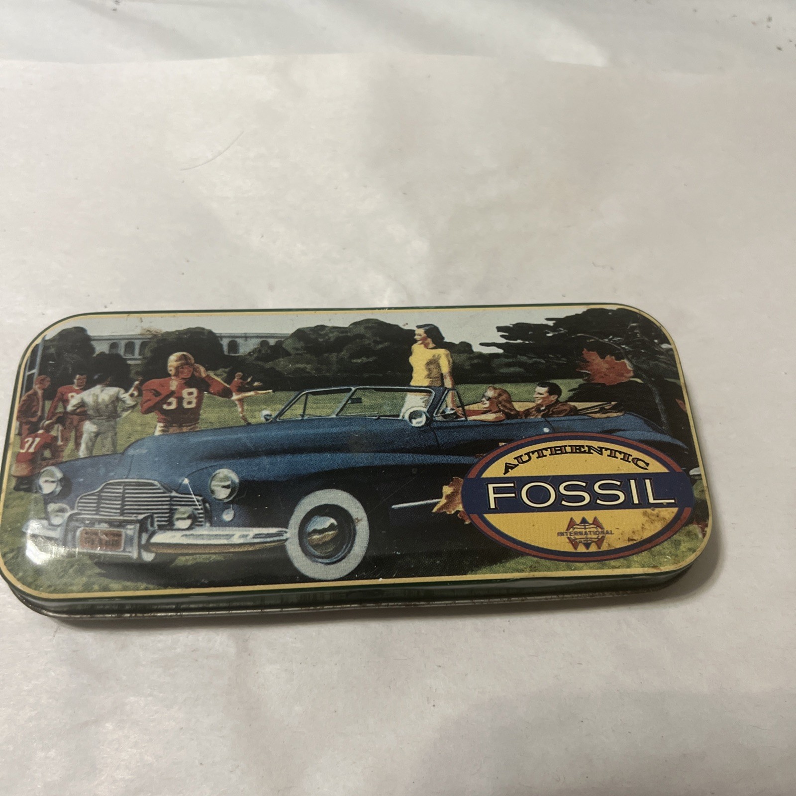 Fossil Collectible Tin Box Case-Old Car, Football Theme 1954 – Empty