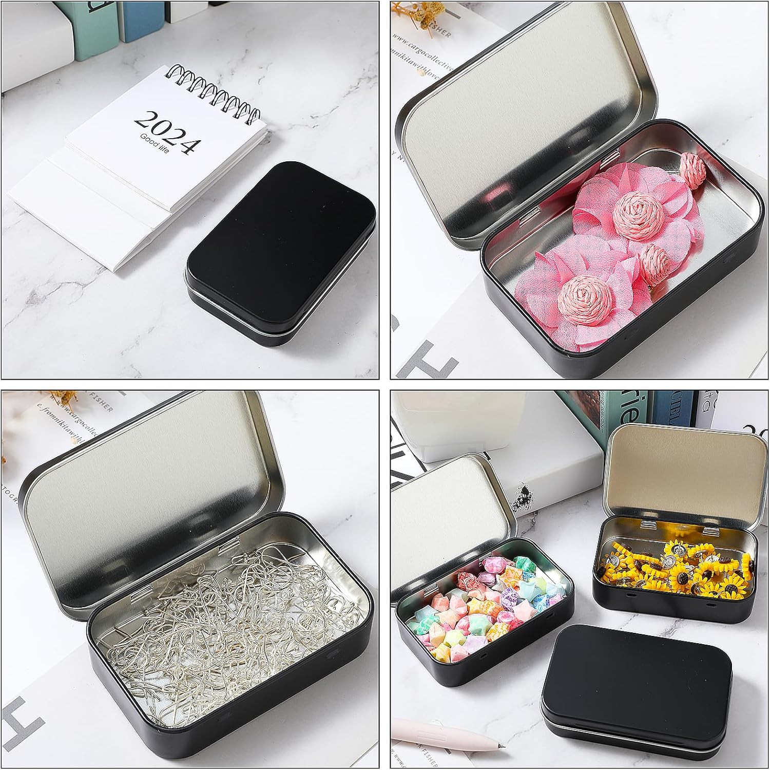 3Pcs Rectangular Small Tins with Lids Tin Boxes Tins Container Metal Empty Hinge