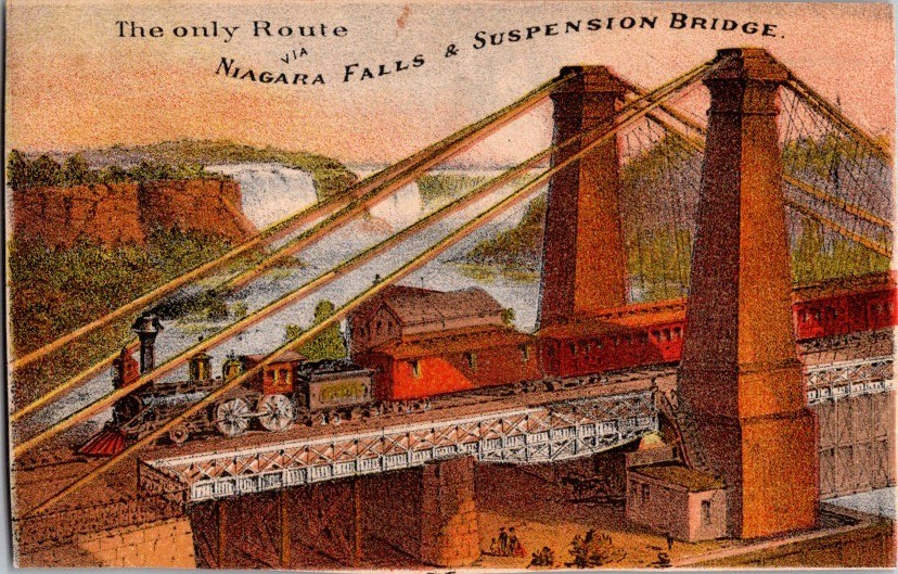 Victorian Trade Card Niagara Falls Suspension Bridge Train Railway c1880s