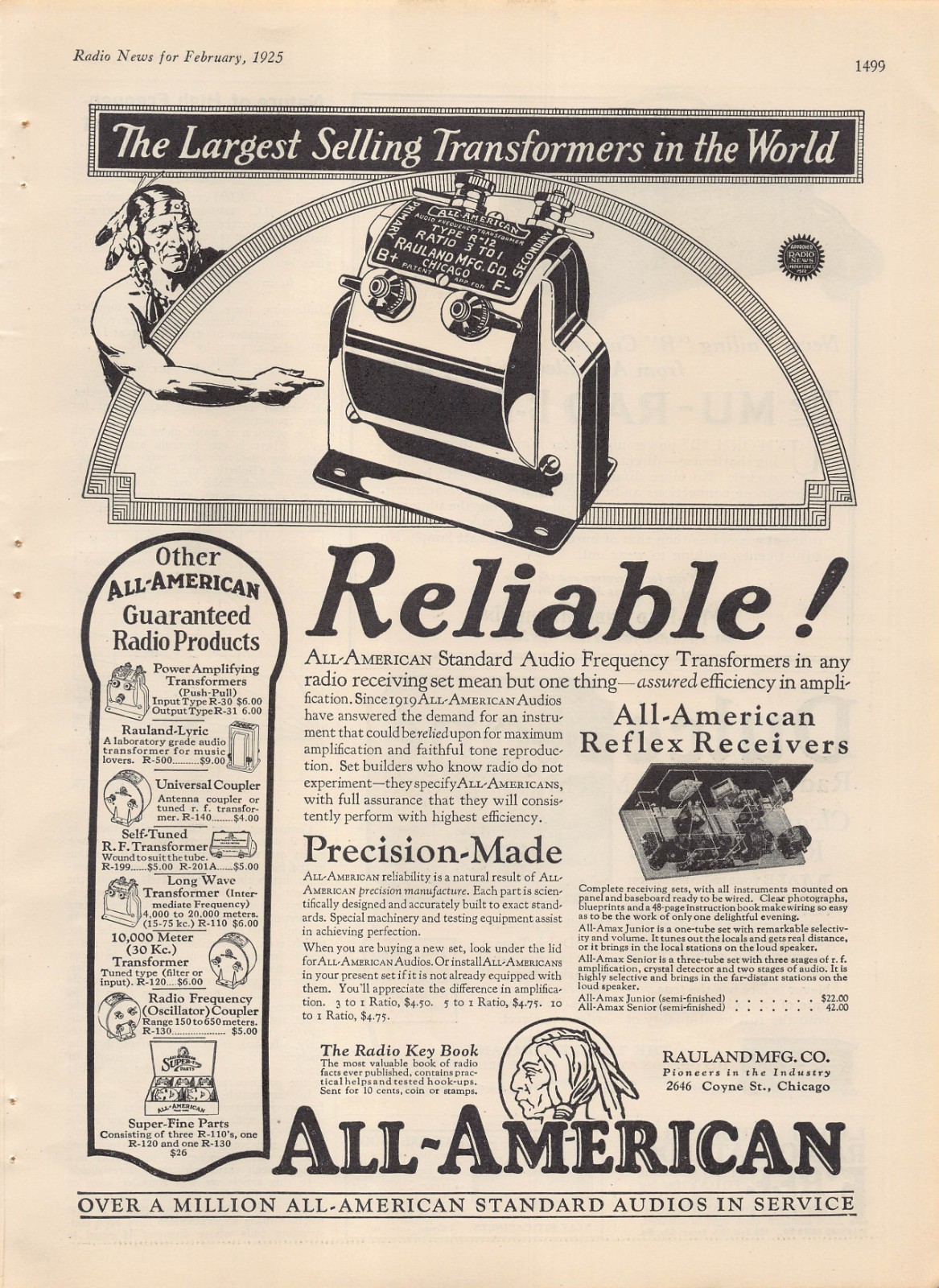 1925 All American Radio Transformers R-12 1920s Print Ad Mu-Rad Dulce-Tone