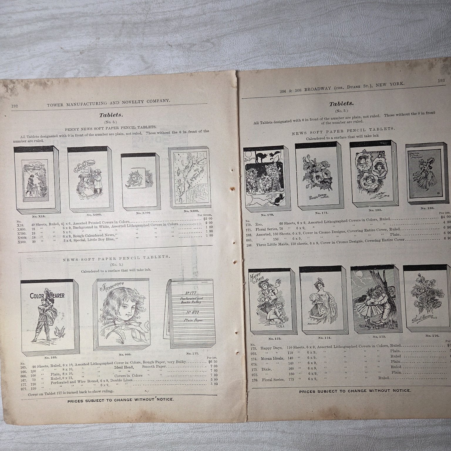 Tower Mfg Novelty Co Catalog Page 1900s Stationery Tablets Pads