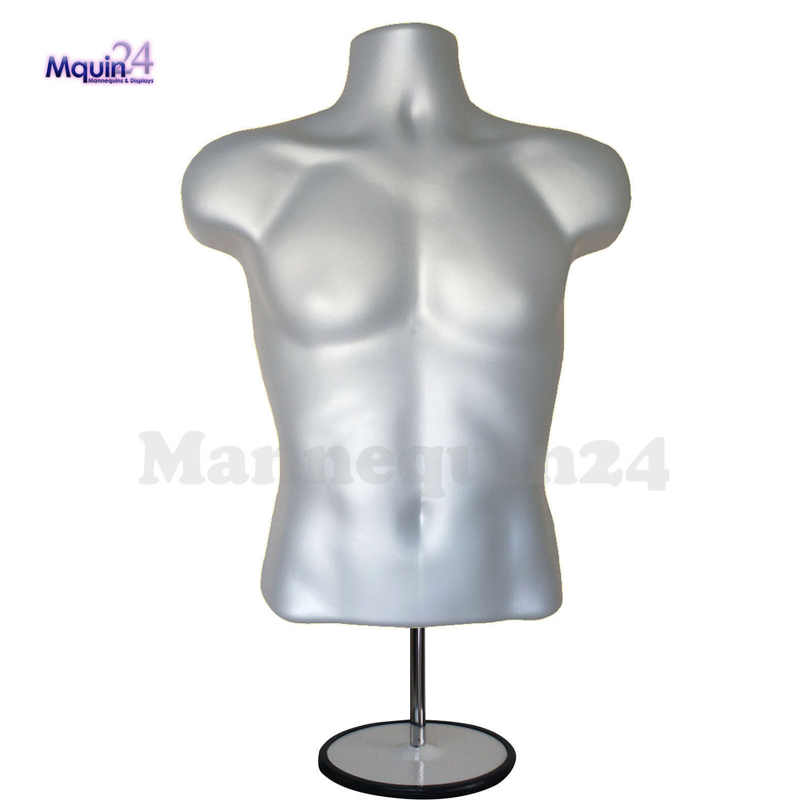 MALE TORSO MANNEQUIN -GREY (SILVER) + STAND + HANGING HOOK MEN DRESS FORM
