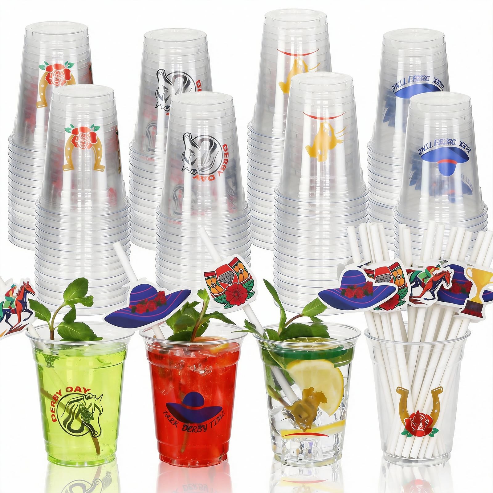 MUOUAKATE Derby Cups Plastic Disposable Bulk, 48 Pack 12 oz 12oz, Transparent