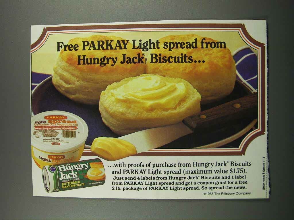 1983 Pillsbury Hungry Jack Biscuits & Parkay Spread Ad