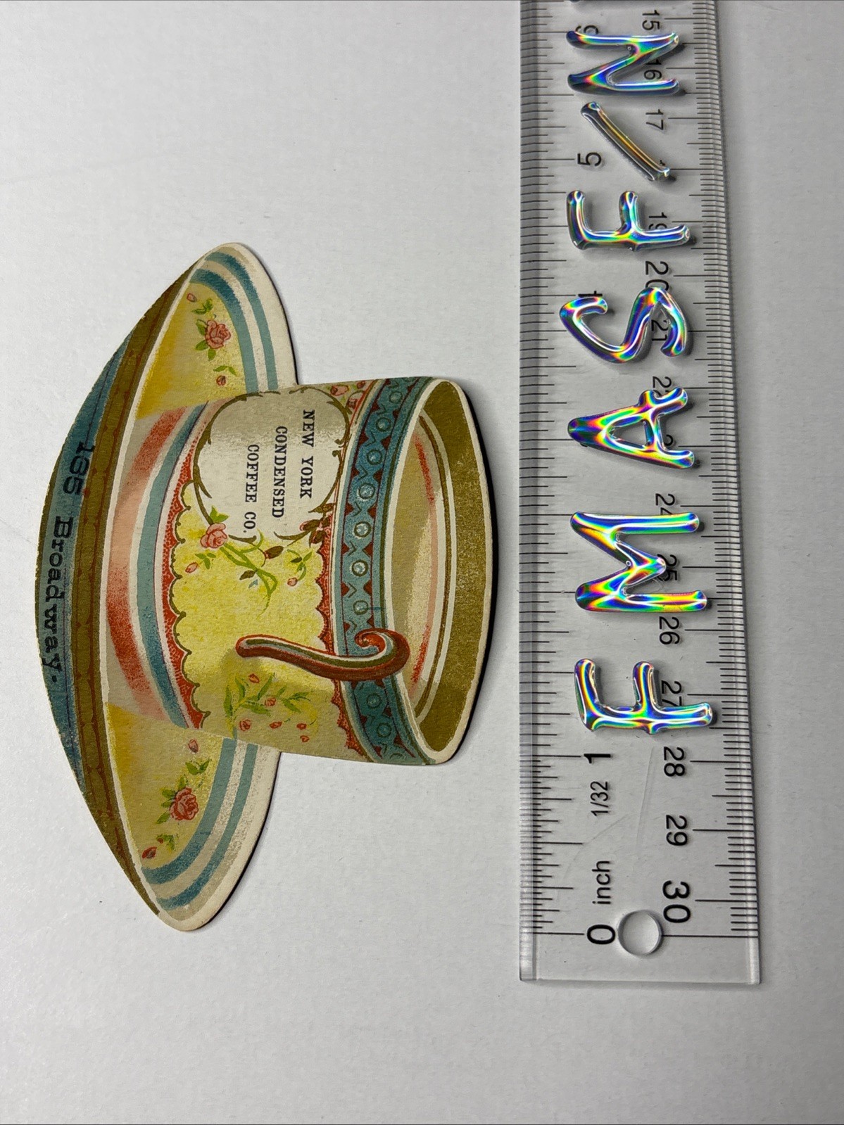 NEW YORK CONDENSED COFFEE 165 Broadway Advertising Trade Card Die Cut VTG 10240