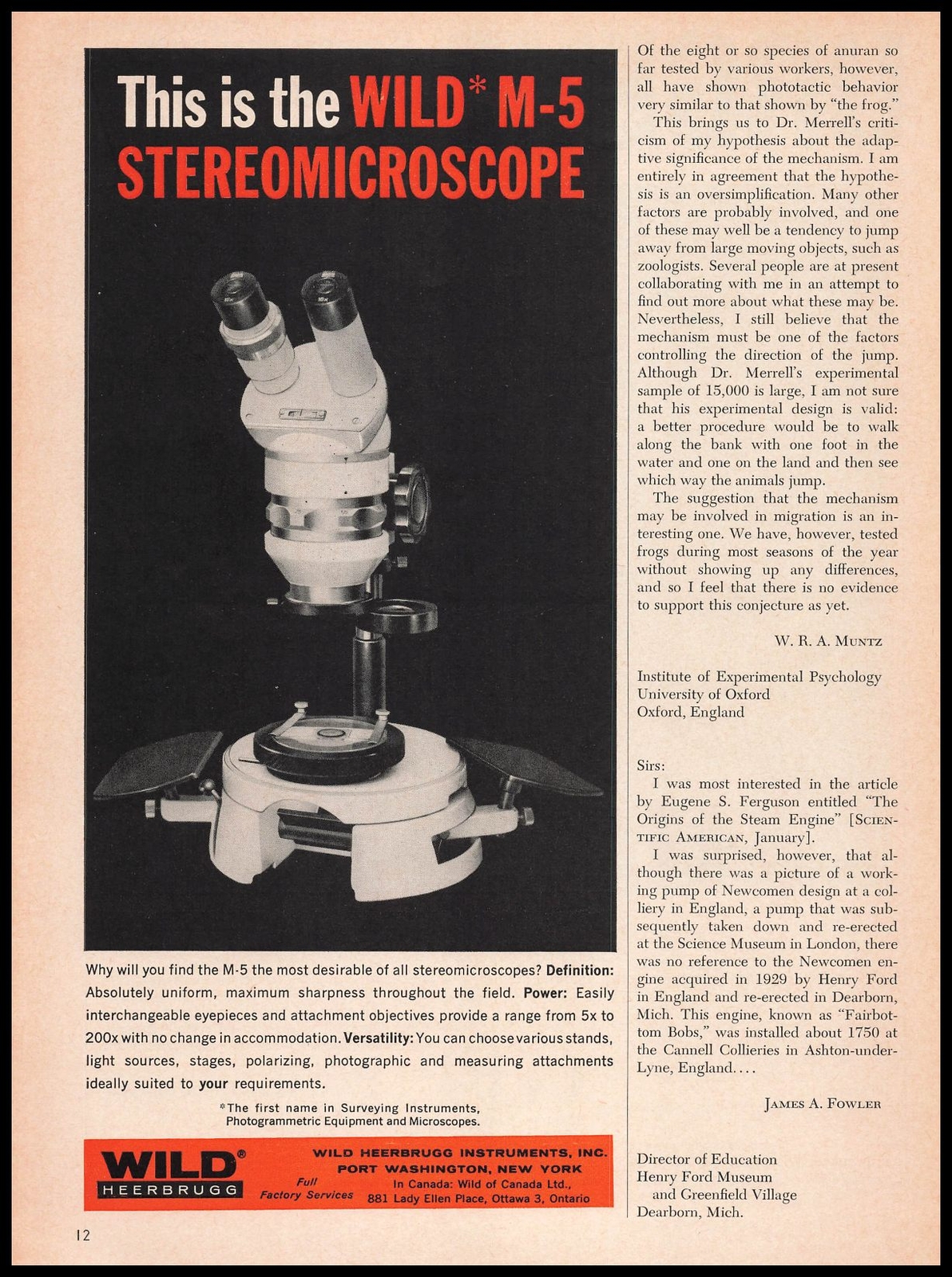1964 Wild Heerbrugg Port Washington New York M-5 Stereo Microscope Print Ad