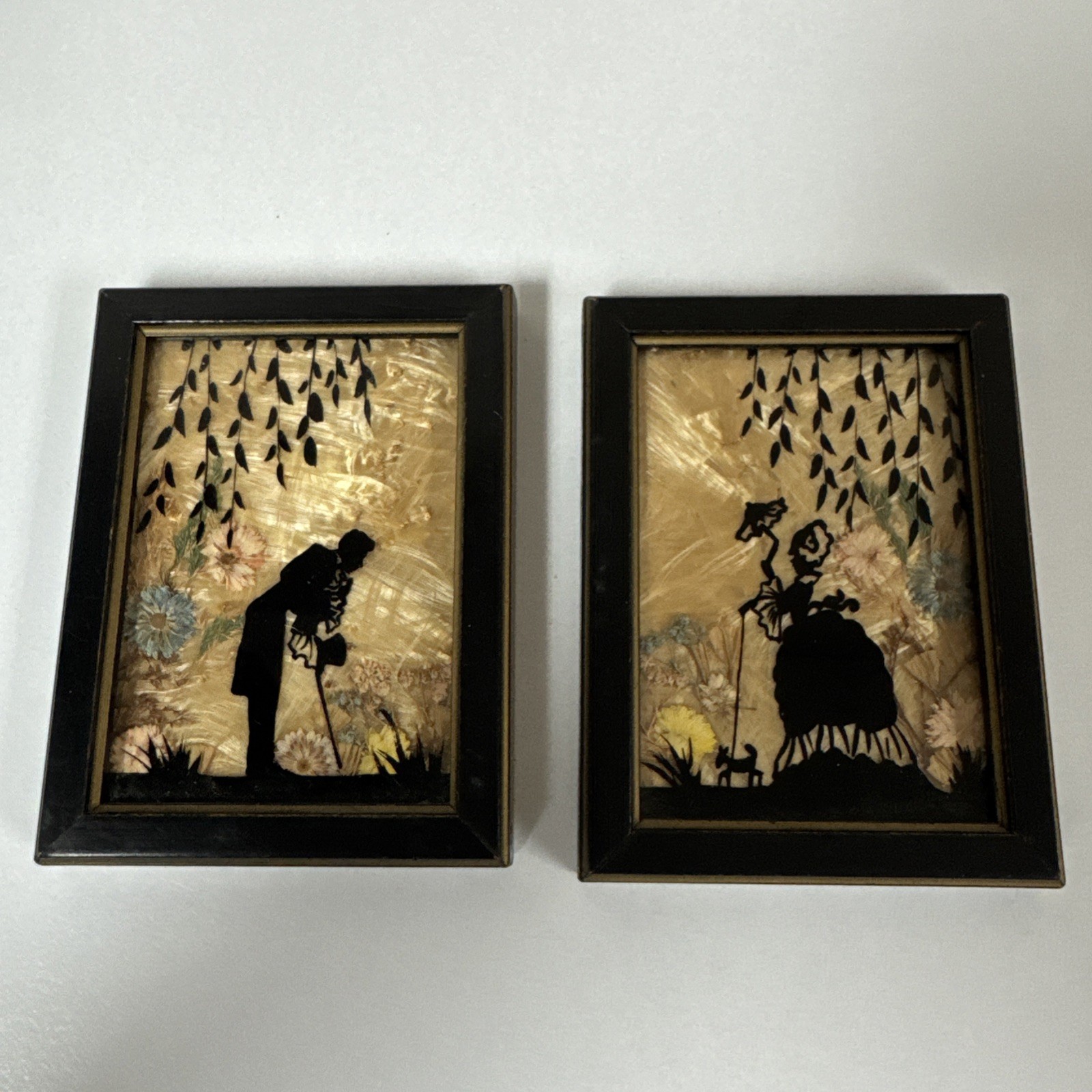 Vintage Early 1900s Fisher Milkweed Hand Painted Reverse Silhouette Artwork 3×4”