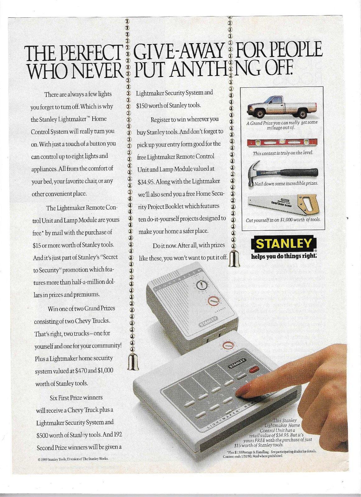 1989 Stanley Lightmaker Home Control System Vintage Print Advertisement