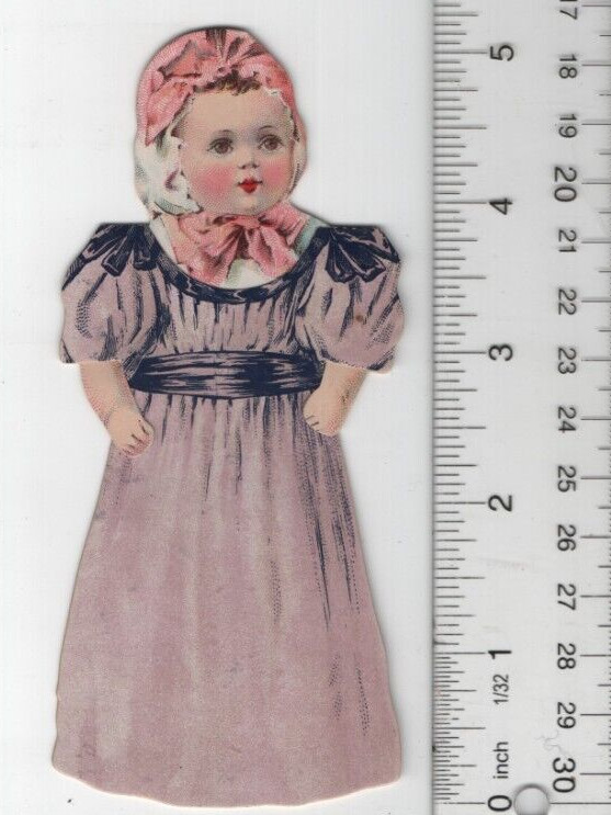 Worcester Salt Bags Purple Baby Paper Doll Victorian Trade Card 2″x5″ VTC-XK21