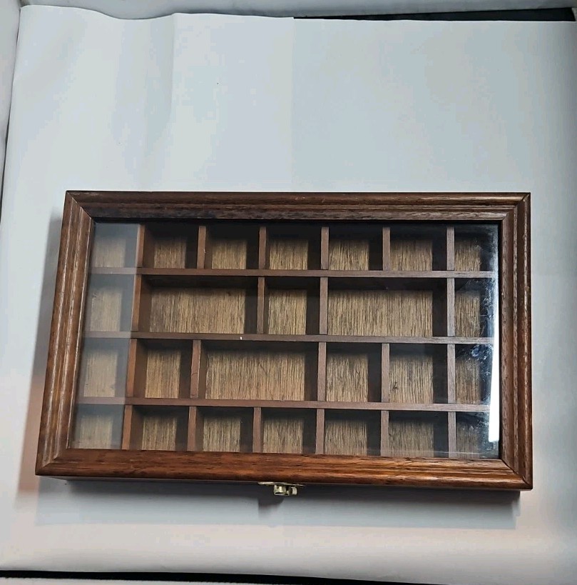 Vintage Printers Tray 25 Compartment Shadowbox Hardwood 11″1/2″×7″ 1/4″×2