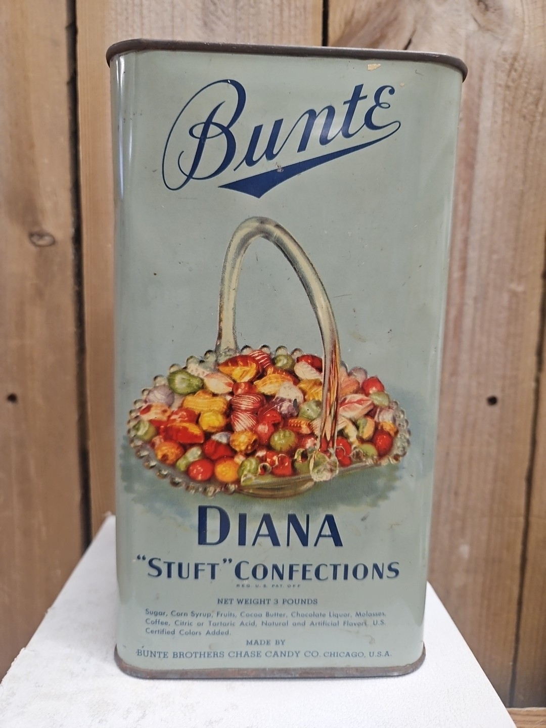 Vintage Bunte Brothers DIANA STUFT Confections Chase Candy Co. Tin 3 LB