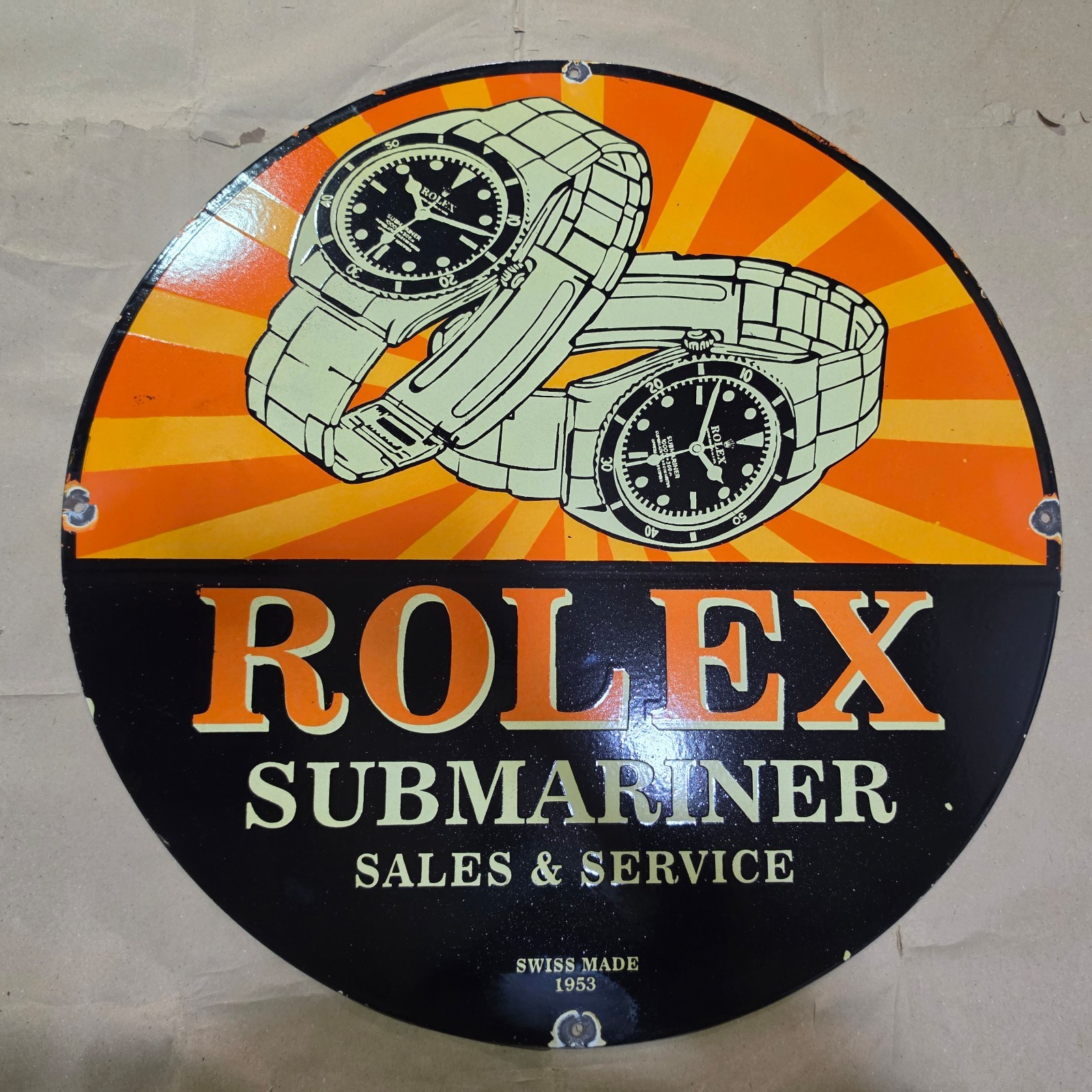ROLEX SUBMARINER PORCELAIN ENAMEL SIGN 29 X 29 INCHES