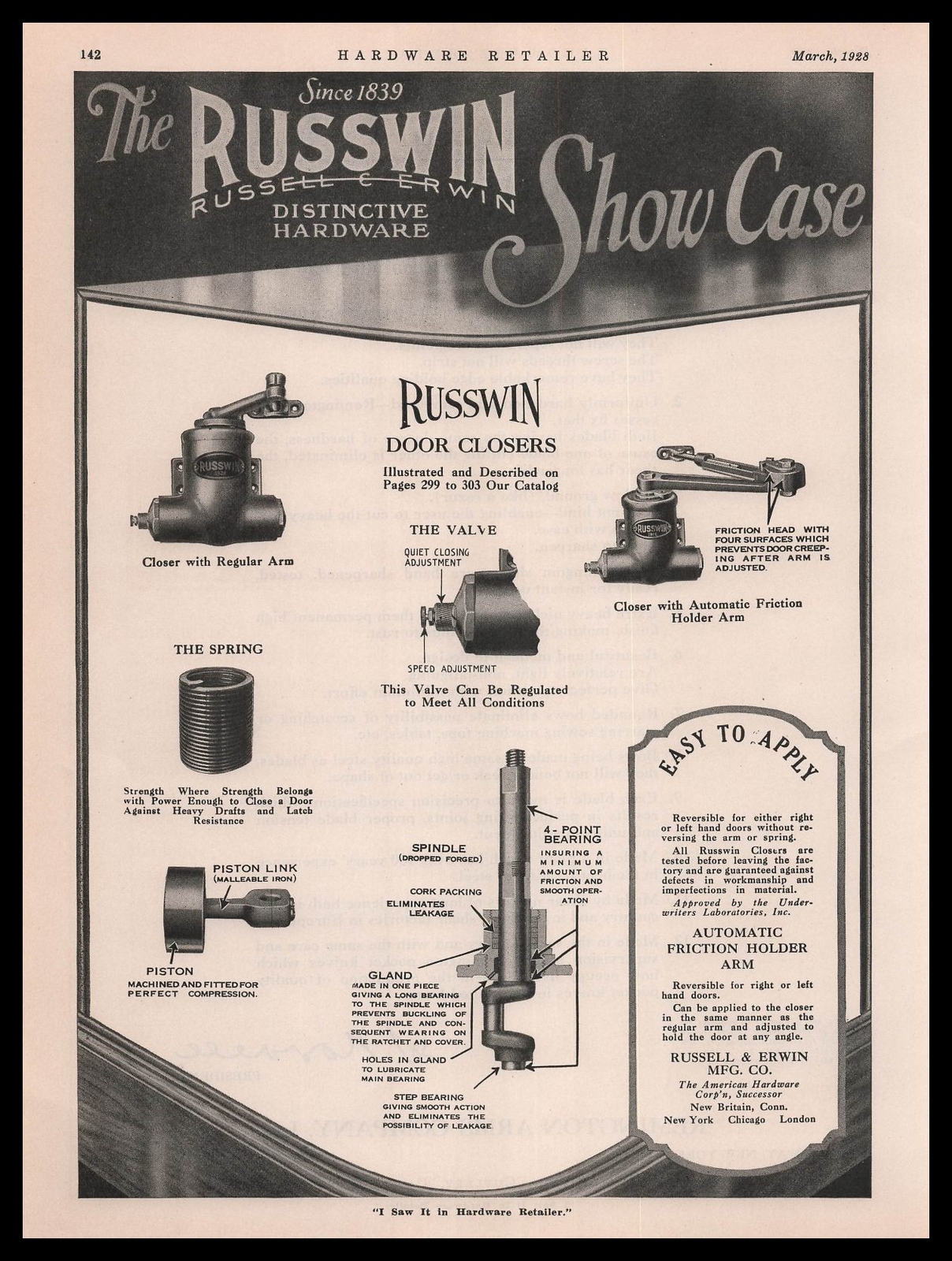 1927 Russell & Erwin New Britain CT Russwin Door Closer Diagram Vintage Print Ad