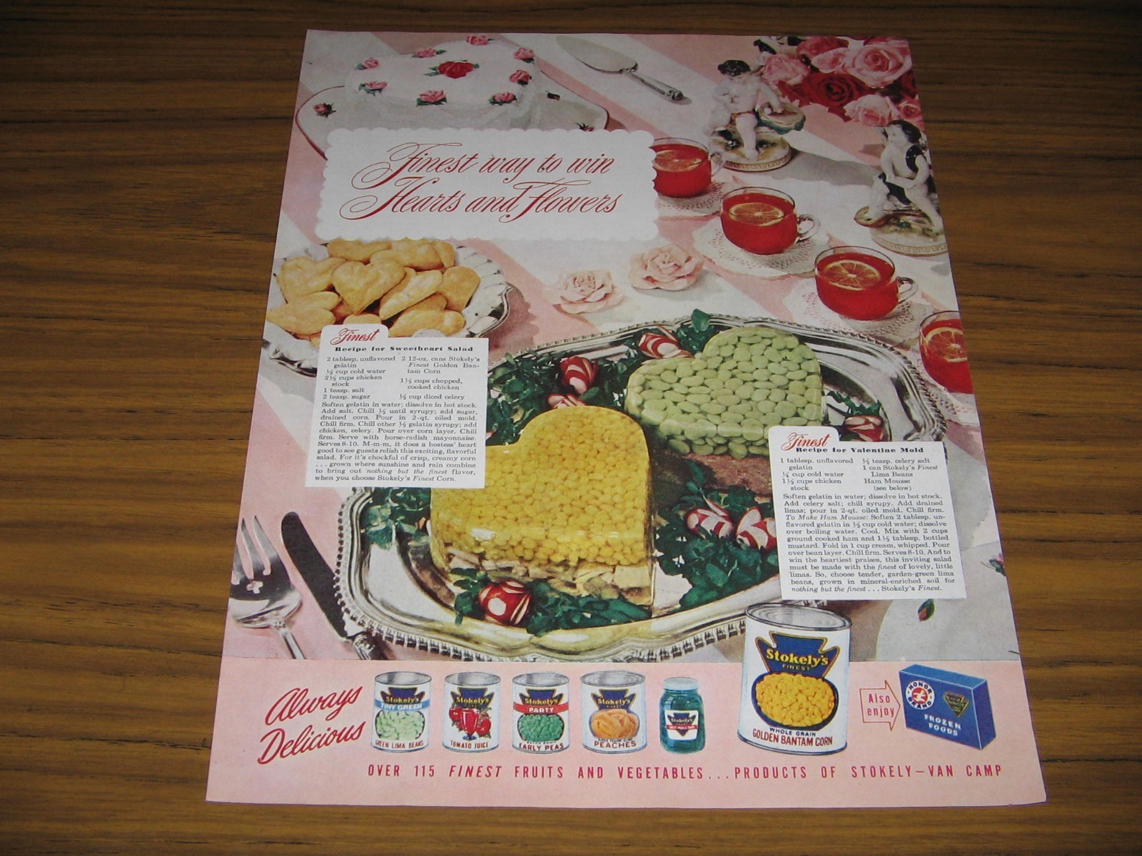 1948 Print Ad Stokely-Van Camp Canned Fruits & Vegetables Honor Frozen Foods