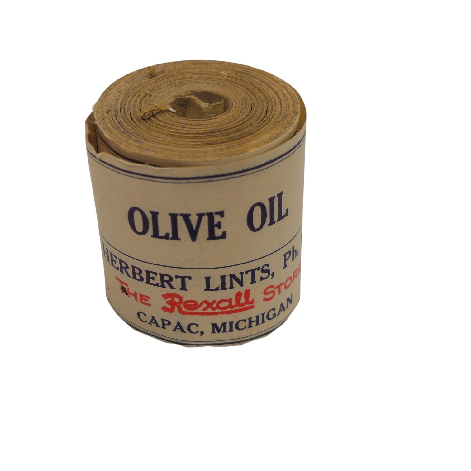 Rexall Olive Oil Product Label Tags Roll Herbert Lints Capac Michigan Vintage