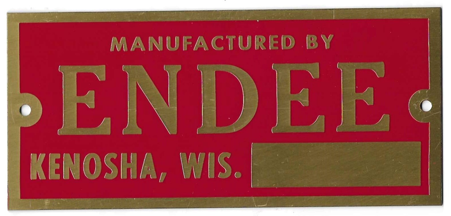 Solid Brass, Enameled Nameplate – Endee (Company), Kenosha, Wisconsin