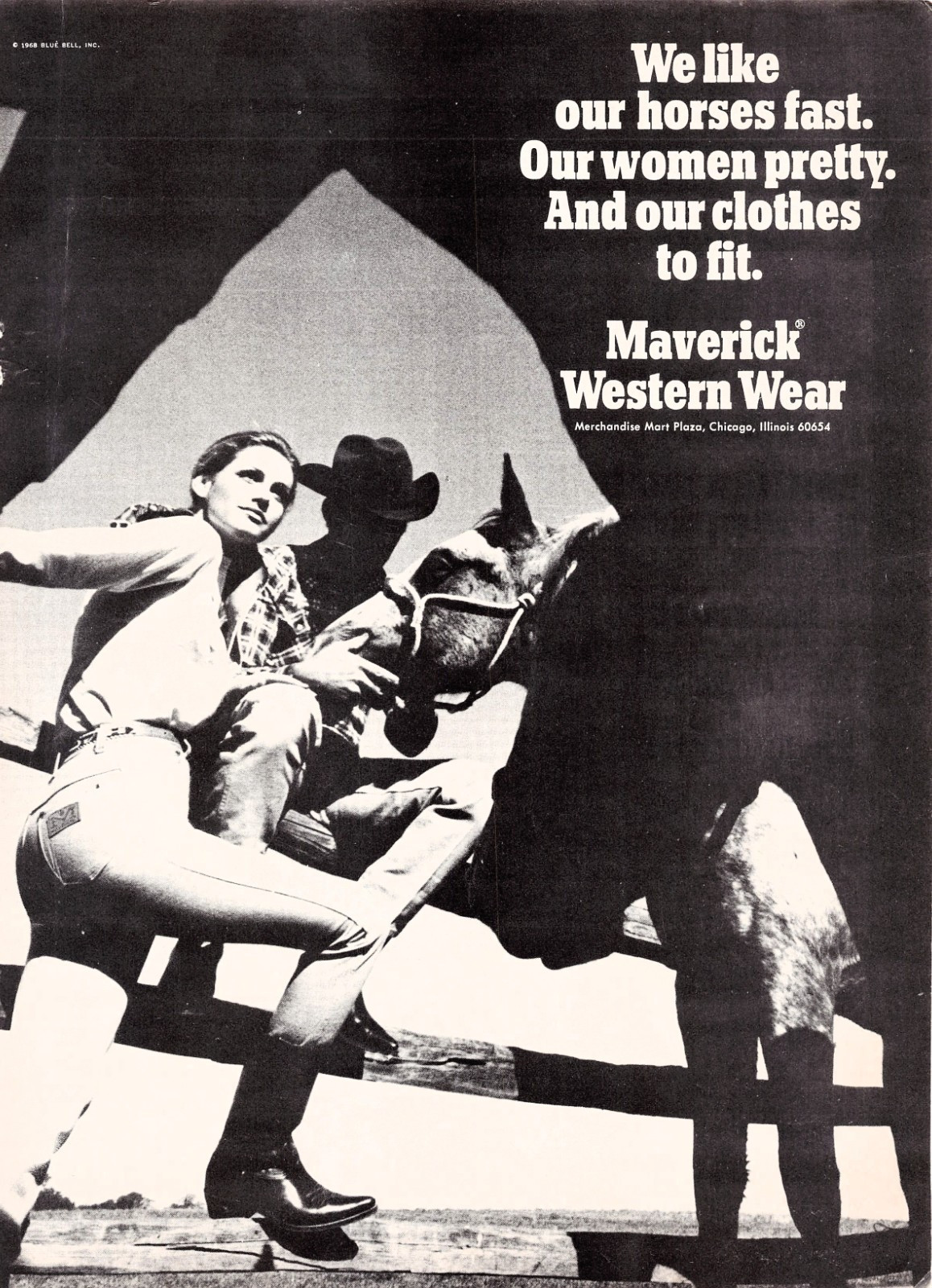Maverick Western Wear Horses Pretty Hot Cowgirl Vintage 1968 Magazine Print Ad
